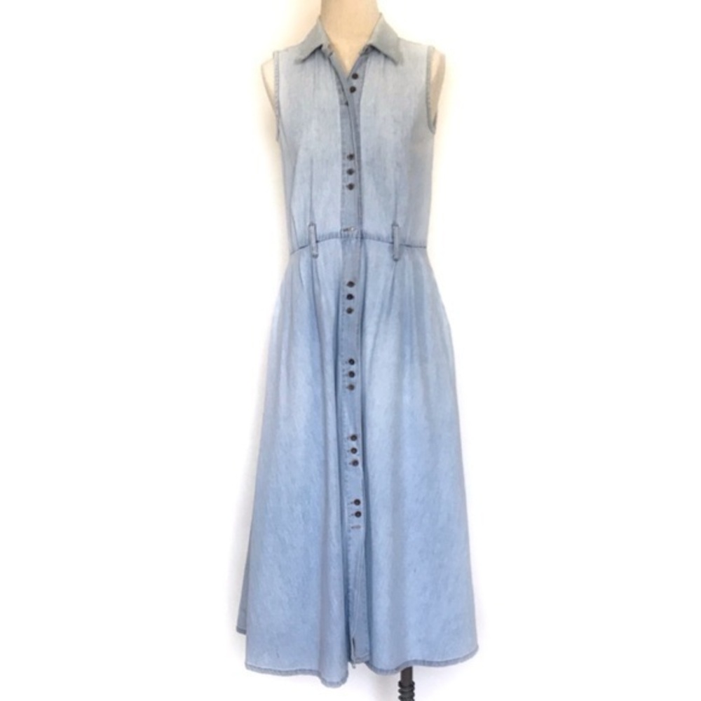 Vintage Button Front Midi Cotton Denim Jean Dress Size Small